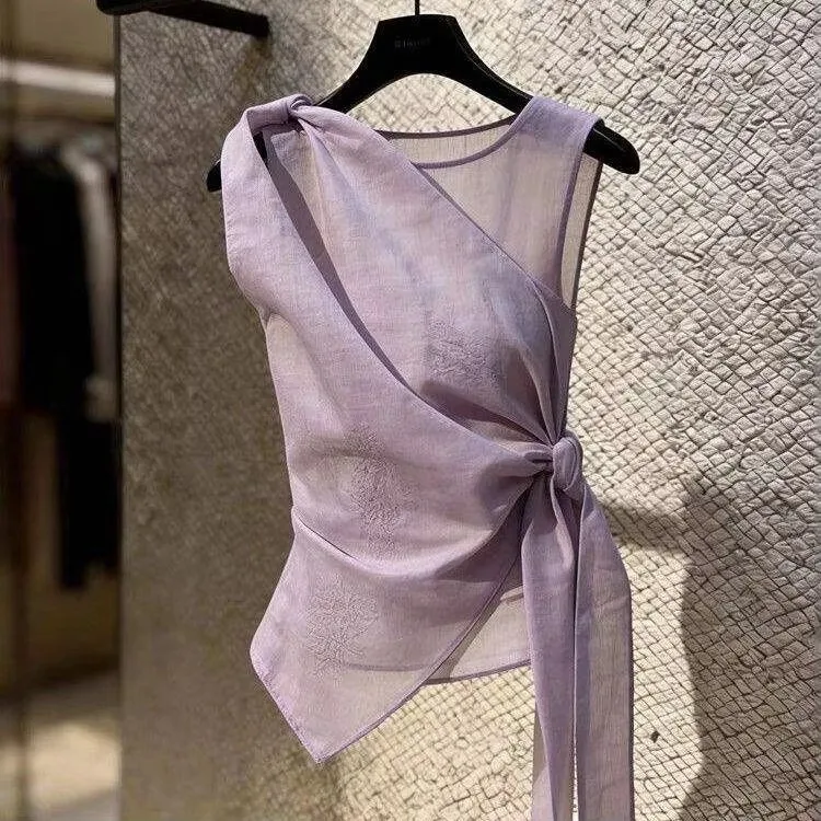 Elegant Folded Sleeveless Top Women's High-End Feel Small Audience Personality Belted Small Shirt 2026 Summer New Women's Wear