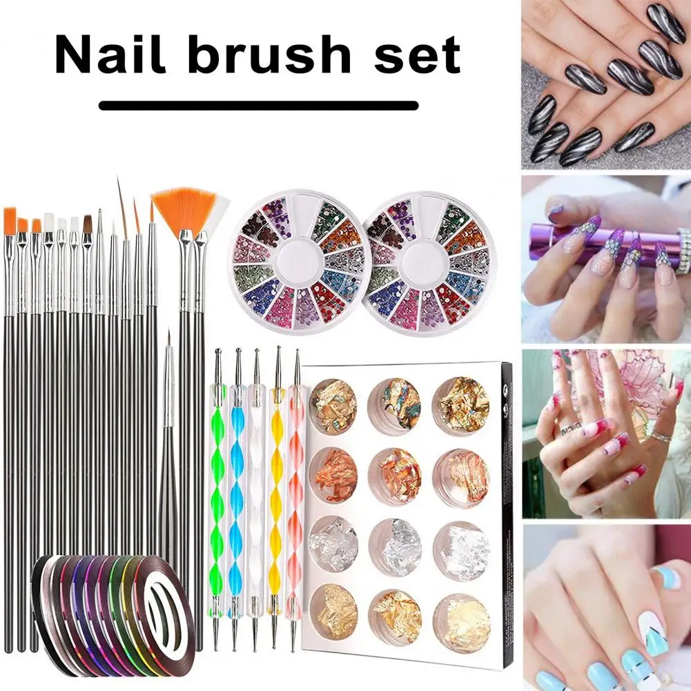 Hoge Nagelborstel Prachtige Nail Art Borstel Set Voor Gedetailleerde Gebruiksvriendelijke Manicure Ergonomische Handgreep Goud Zilverdraad Strass