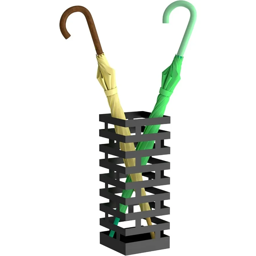 

Держатель для зонтов для внутренней прихожей. Металлическая подставка для зонтов со съемным подносом для воды и крючками. 16,2-дюймовая стойка для зонтов.