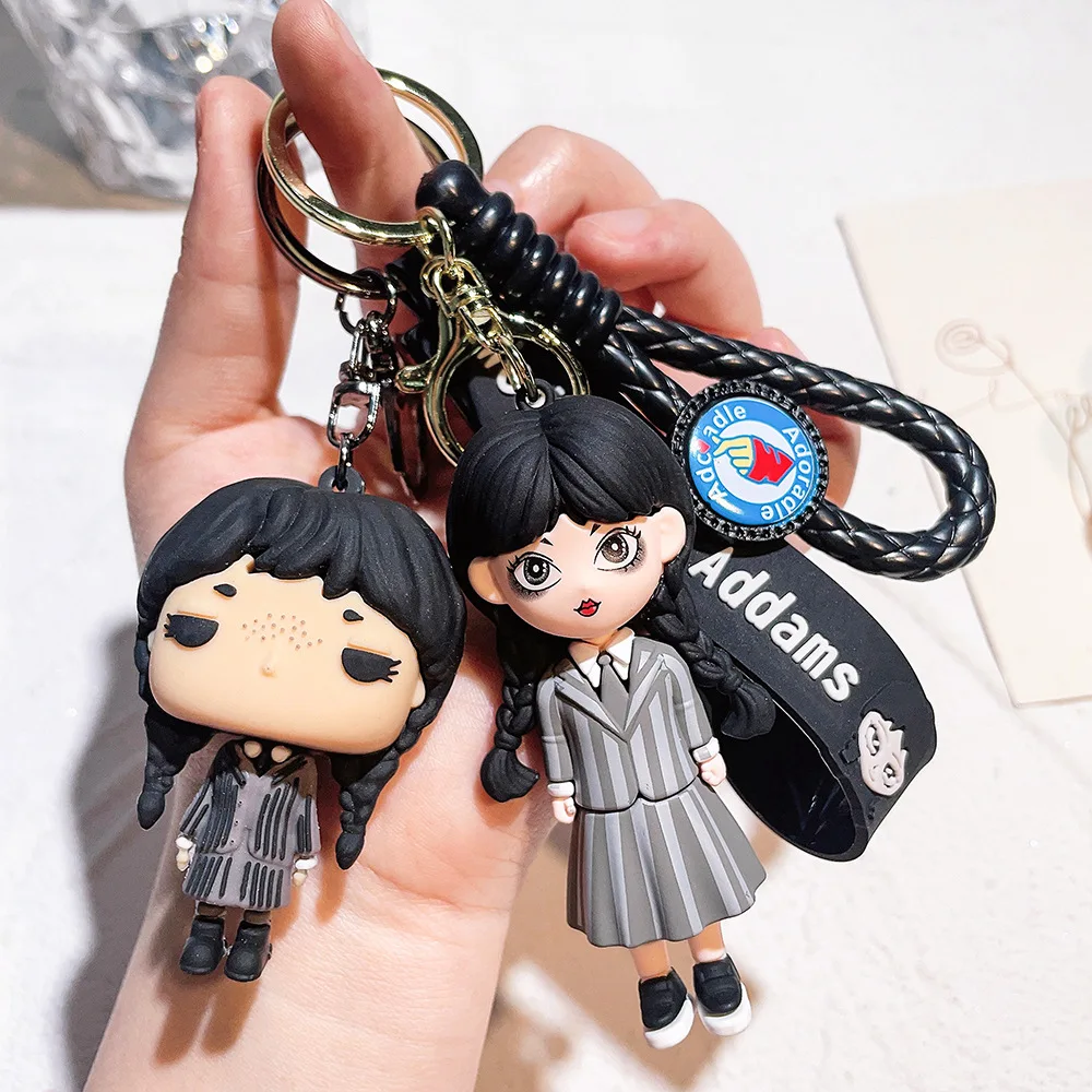 

Horror Wednesday Addams Silicone Keychain Toy Thing Hand Home Decor Keychain Doll Schoolbag Pendant Halloween Toy Costume Props