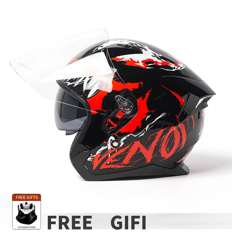 2025 new motorcycle half-face helmet 3/4 pedal cruise double lens four seasons electric bicycle helmet for men and women