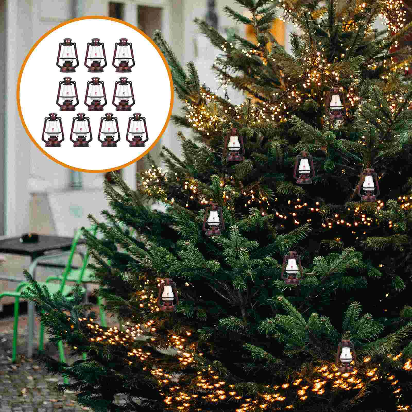 10 Pcs Baby Christmas Lights Mini Kerosene Lamp Tree Artificial Dollhouse Decoration Plastic Miniature Ornaments Xmas