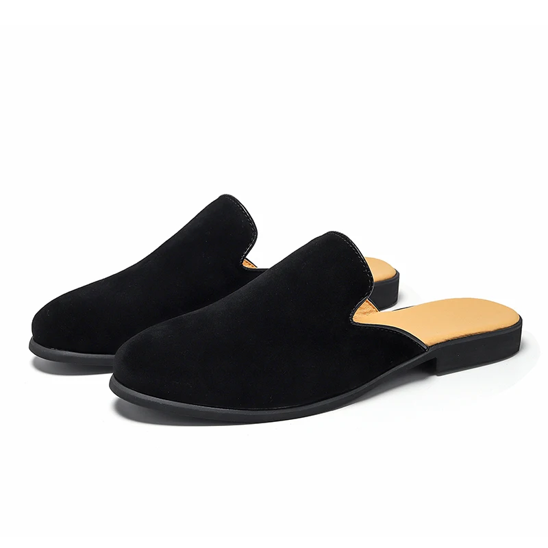 

74/2000 Men's Size 46 Plus-Size Genuine Leather Flat Summer Half-Heeled Casual Mules, Slip-On Loafers, and Slippers