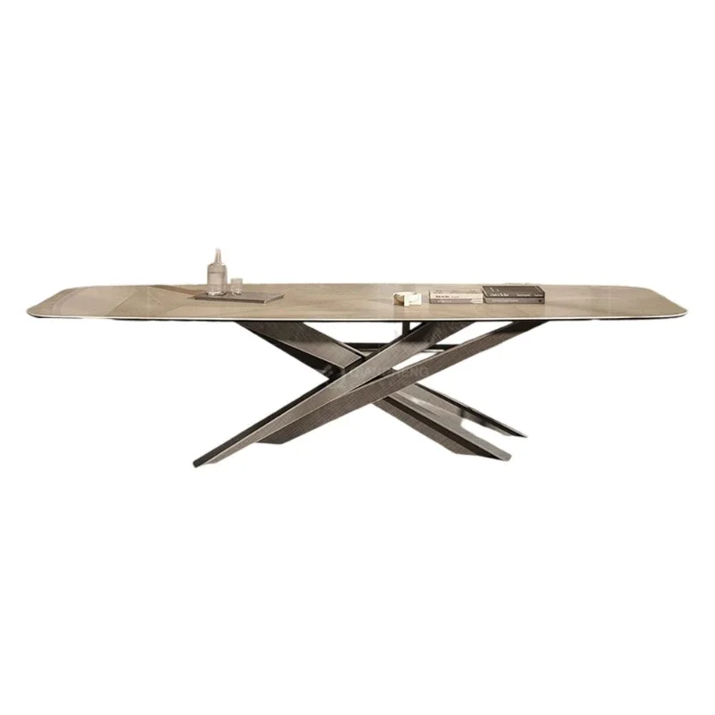 Light luxury retractable folding rock slab dining table and chairs household rectangle