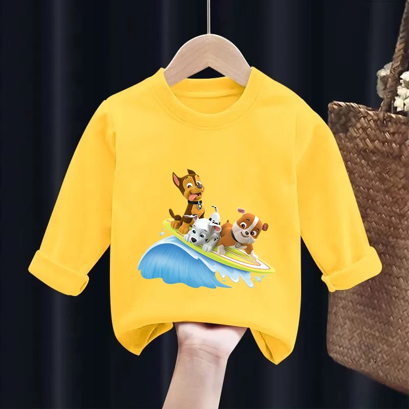 Camisetas de manga larga de la Patrulla Canina, camisetas interiores de cuello redondo de Anime Chase Skye para niños, camisetas de dibujos animados para otoño y primavera, ropa para niños, regalo