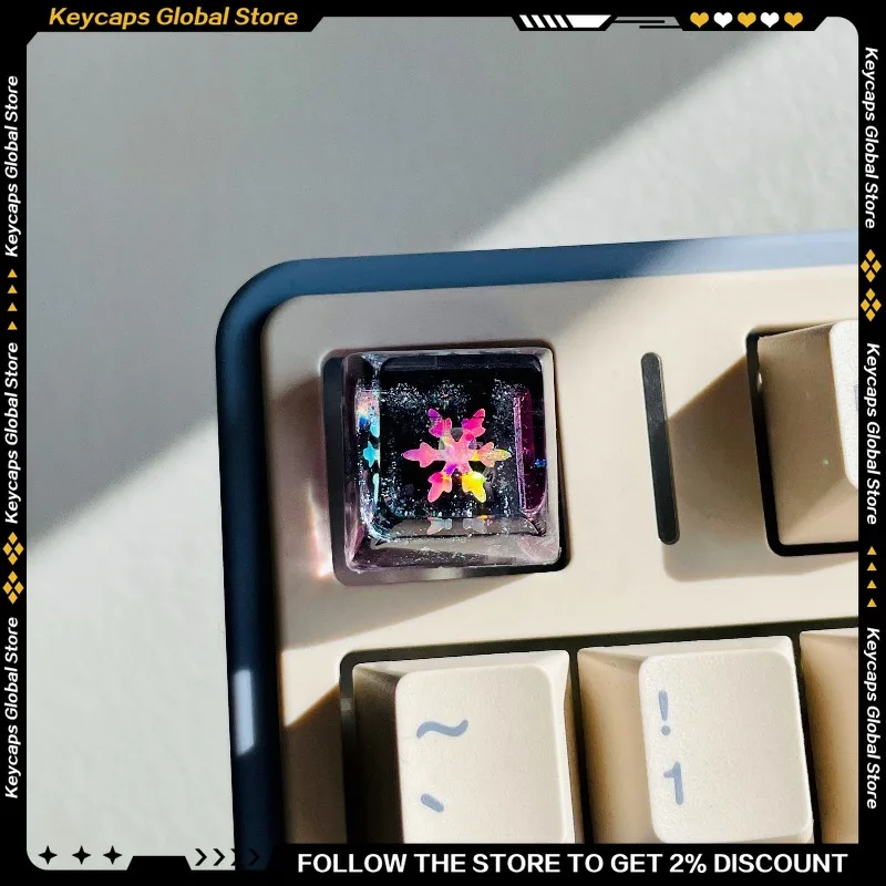 Snowflake Laser Reflective Resin Keycaps Handmade Personalized Design Creative Decoration Gifts for Mechanical Keyboard