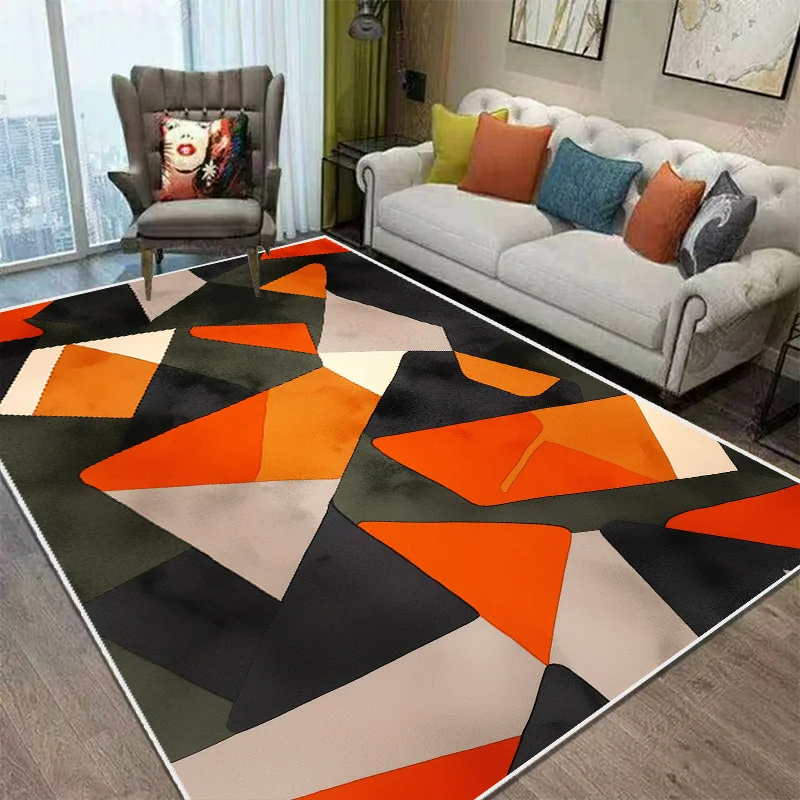Nordic Style Orange Geometry Large Living Room Carpet Modern Decoration Bedroom Soft Non-slip Rug Large Area Sofa Side Floor Mat