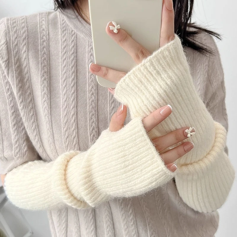 Manoplas sin dedos Y2K para mujer, guantes tejidos, guantes de Anime para Cosplay, calentadores de brazos de invierno, manoplas de punto Punk gótico Harajuku