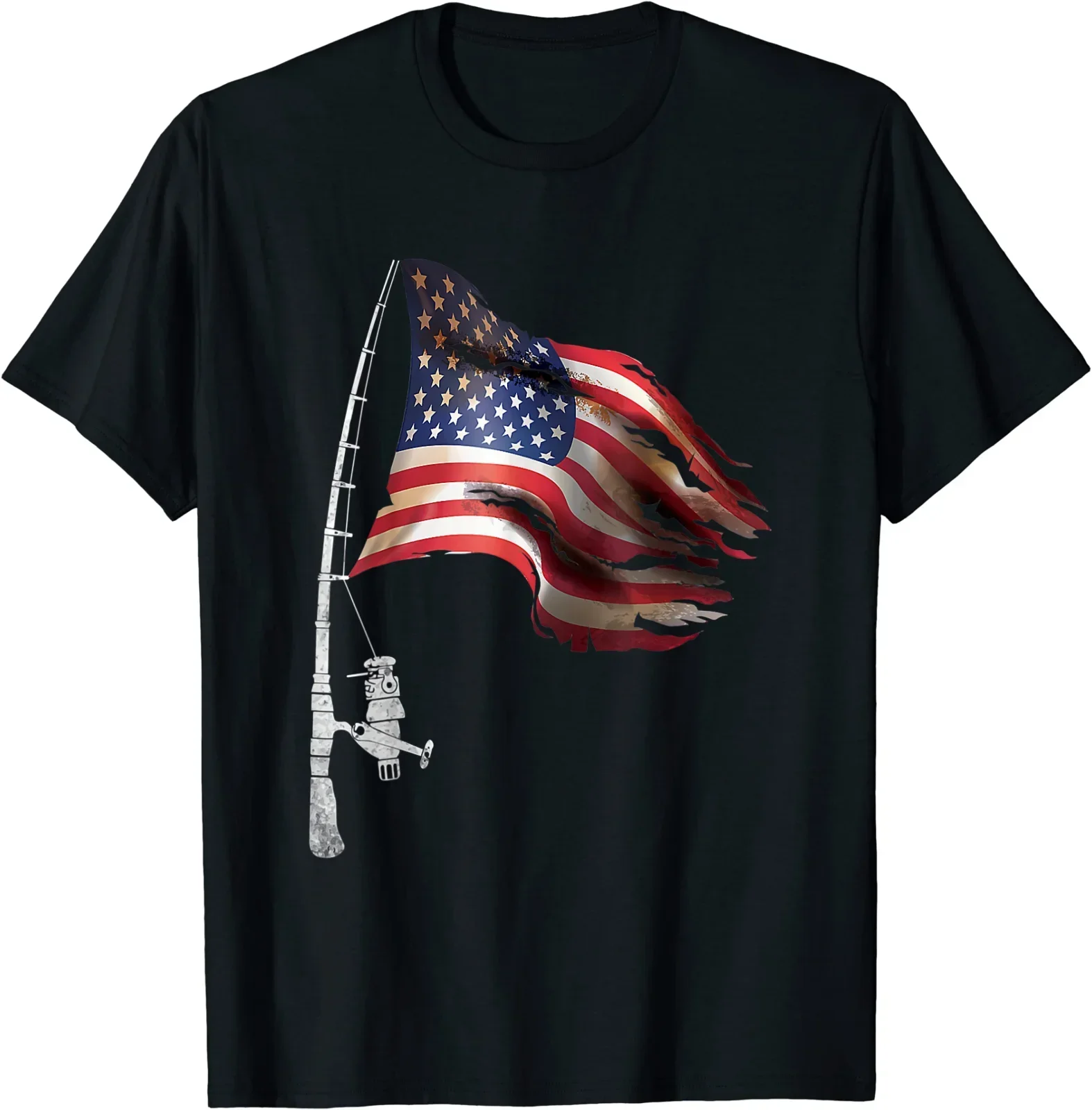 

Fishing American Flag Fisherman Patriotic Day 4th Of July T-Shirt Men's 100% Cotton Casual T-shirts Loose Top Size S-3XL