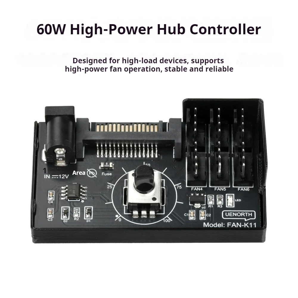 

PWM Fan Speed Controller SATA On 6Pin Fan Governor for NAS Server Fan Speed Regulator 6-Way PWM Fan HUB Control Governor