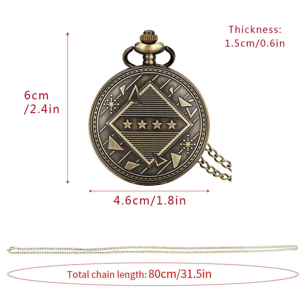 Retro Mathematical Geometric Design Quartz Pocket Watch Square Pentagram Triangle Shaped Necklace Clock FOB Chain Watch with Hoo