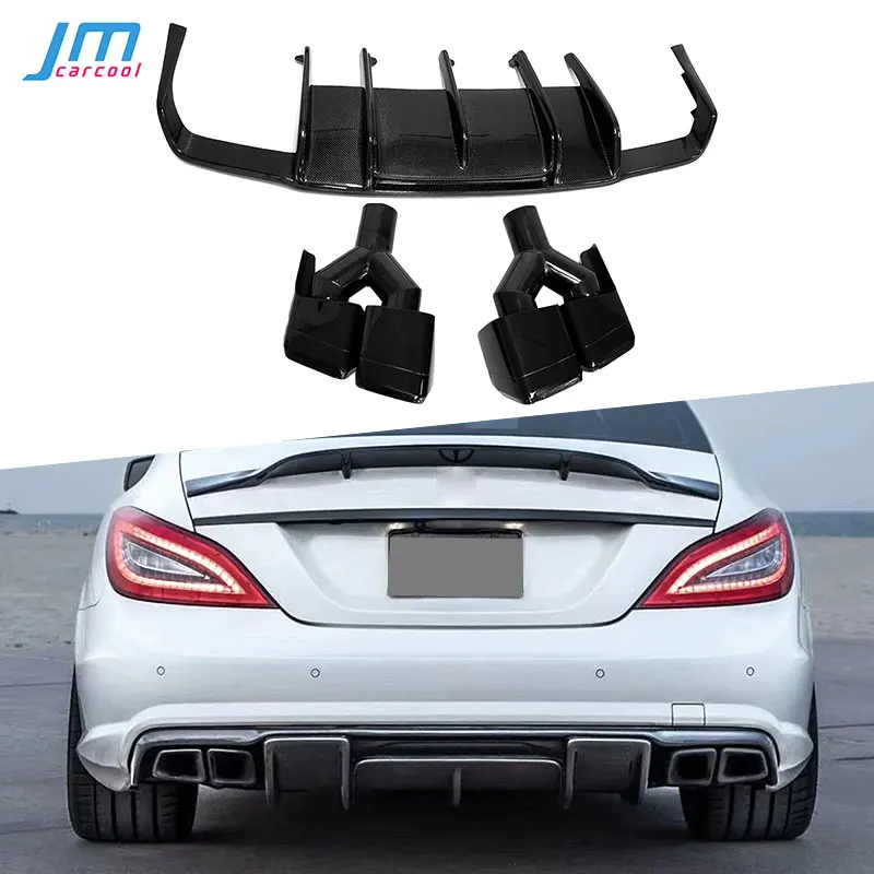 

For Benz CLS Class W218 CLS350 CLS63 AMG 2011-2014 Carbon Fiber Rear Lip Diffuser Stainless Steel 4 Outlet Exhaust Tail Throat