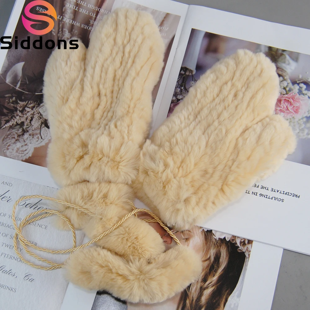 Hot Sale Winter Girl Natural Real Rex Rabbit Fur Gloves Good Elastic Knitted Rabbit Fur Mittens Lady Real Rex Rabbit Fur Gloves