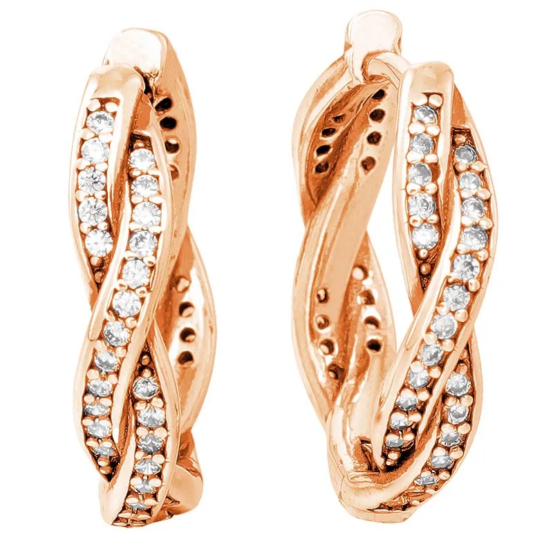 New 925 Sterling Silver Rose Gold U-shaped Signature Leaf Droplets Solitaire Huggie Hoop Earring For Women Jewelry Birthday Gift