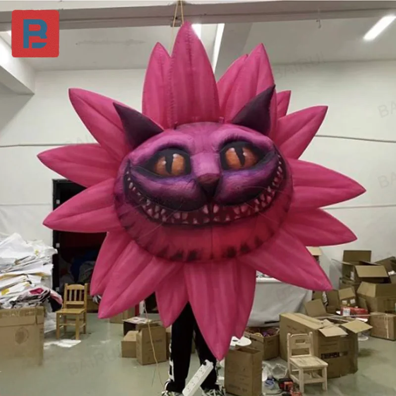팽창식 체셔 고양이, 송풍기 포함, 팽창식 꽃, 팽창식 만화 캐릭터, 쇼핑몰 광장 행사 장식 소품