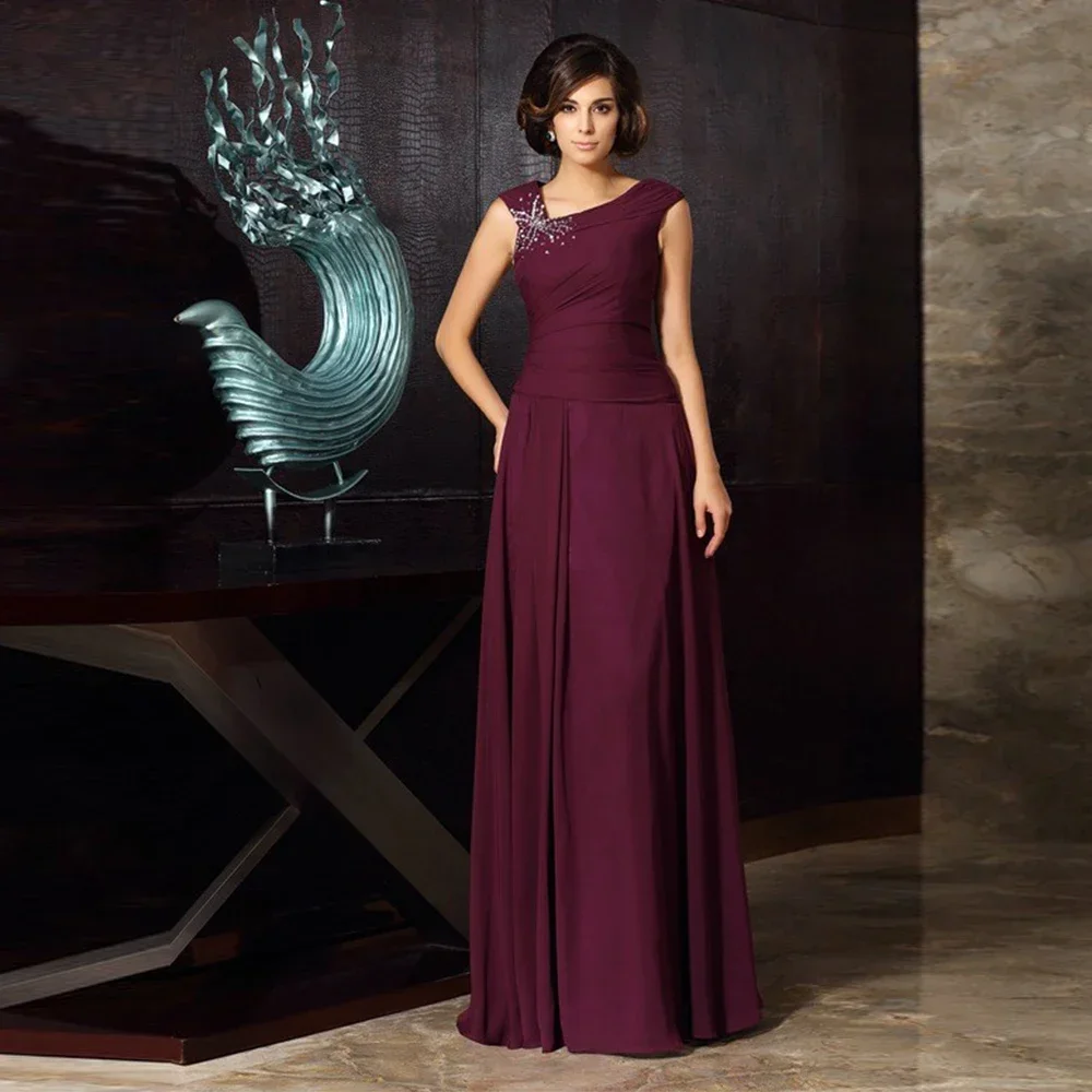 Vestido elegante De gasa para madre y novio, traje Formal De talla grande, color rojo vino, hasta el suelo, 2021