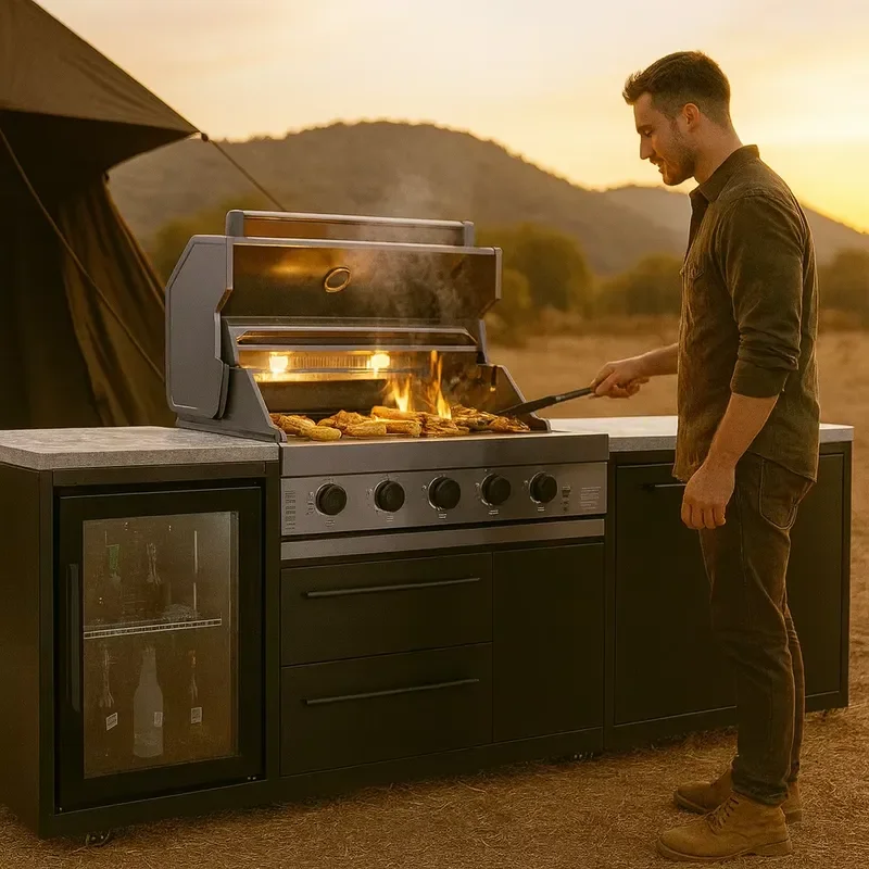 New Arrivals Customizable 304 SS Outdoor Kitchen Set Garden/camping Complete Outside Kitchen with Sink Pizza Oven & Kamado
