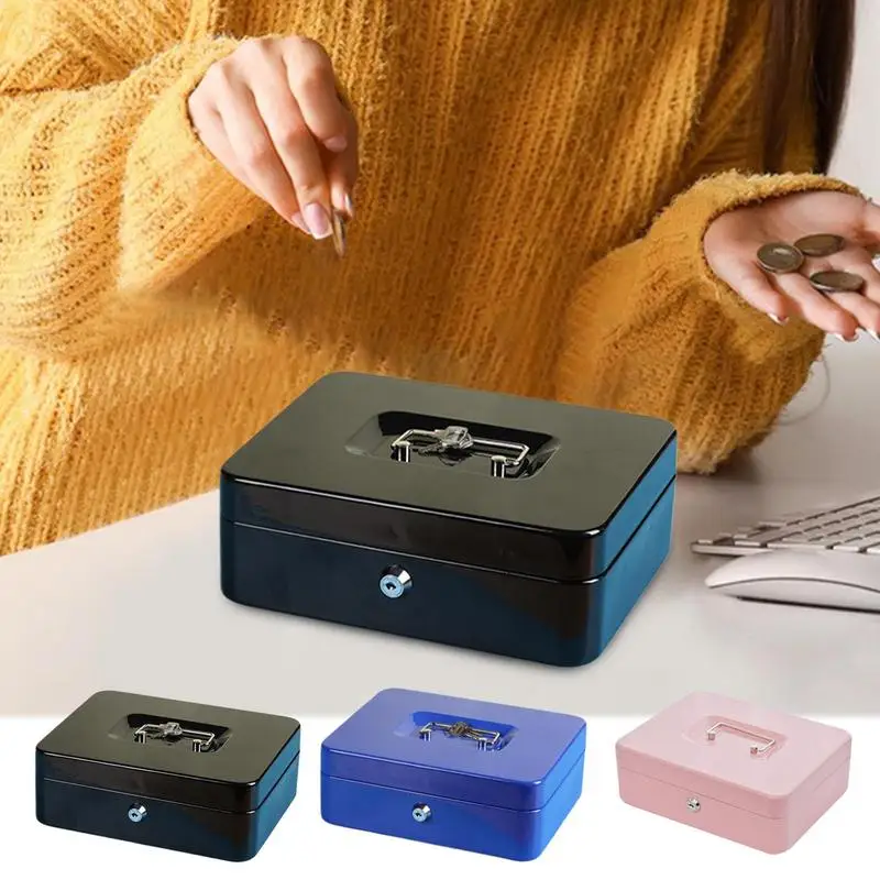 

Metal Locking Secure Portable Saving Organizer portable cash box with key large storage box for Valuables Business Document