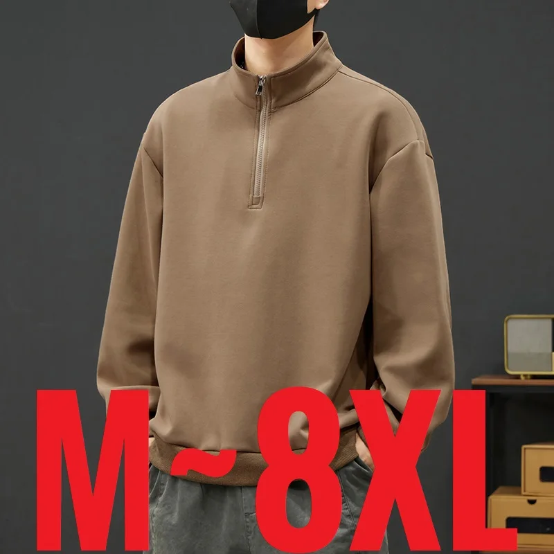 2025 Spring New Men's Large Size Sweatshirt Half Zip Designer Pullover Male Turtleneck Long Sleeve Big Plus 8XL Loose Sport Top