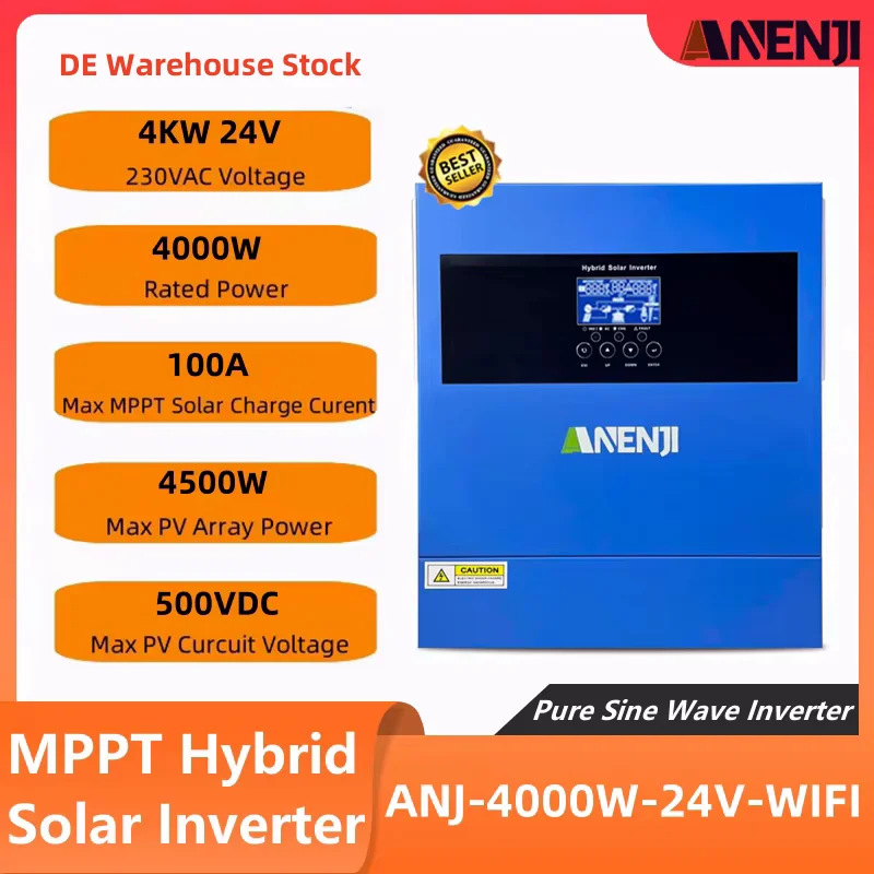 Hybrid Inverter 4000W 24V Photovoltaic Hybrid Solar Inverter 230VAC Max PV 60-500V Build 100A MPPT Solar Charger For Solar Panel