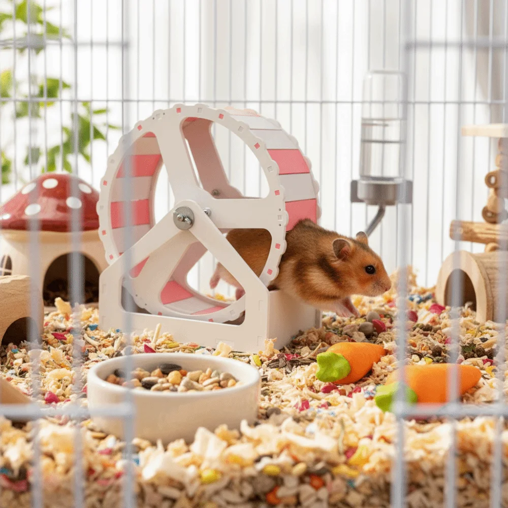 عجلة تشغيل هامستر بلاستيكية صامتة ملونة للحيوانات الأليفة دعامة هامستر 21 سم قاعدة ثابتة عجلة حيوانات صغيرة للحيوانات الصغيرة