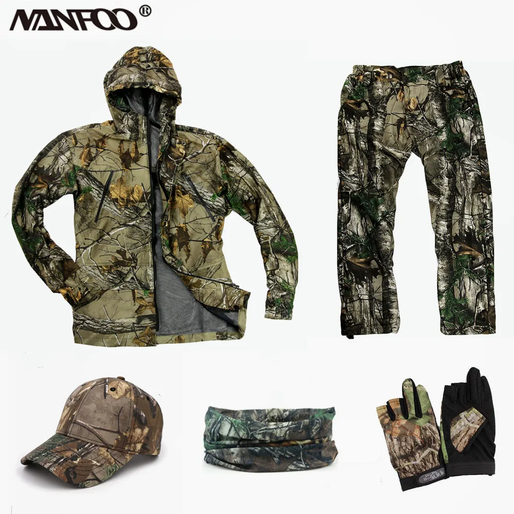 

Spring Autumn Tree Camo Hunting Ghillie Suit Waterproof Fishing Suit Tactical Outdoor Wildlife CS Clothes Hooded Jacket Pants