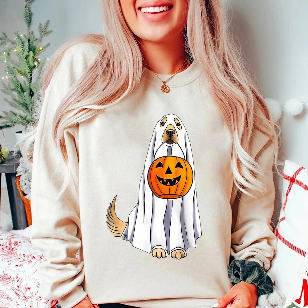 Halloween Dog Sweatshirt Funny Halloween Sweater Golden Retriever Shirt Golden Retriever Ghost Hoodie Unisex Sweatshirts