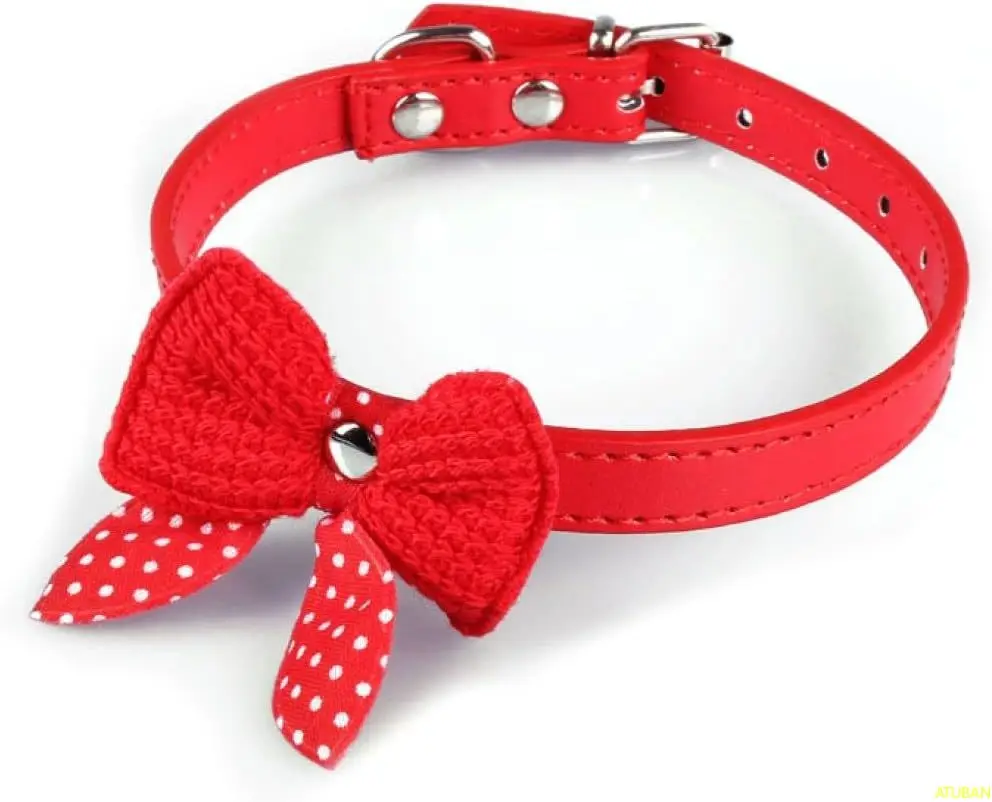 ATUBAN Pet Bling Bowknot PU Leather Adjustable Collars for Small Dogs/cats dog collar puppy  dogs accessoires  dog harness