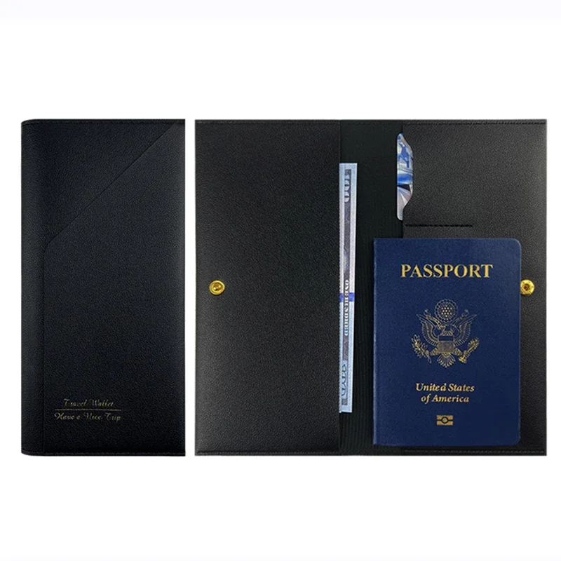 PU Leather Passport Holder Travel Walle Card Documents Travel Wallet Simple Women Men Travel Bronzing Document Bag Storage