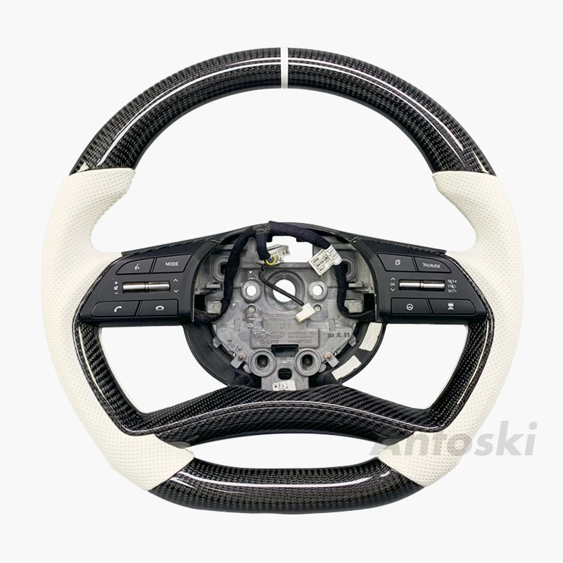 

Customized While Perforated Leather Carbon Fibre Steering Wheel for Hyundai Sonata I30N Models