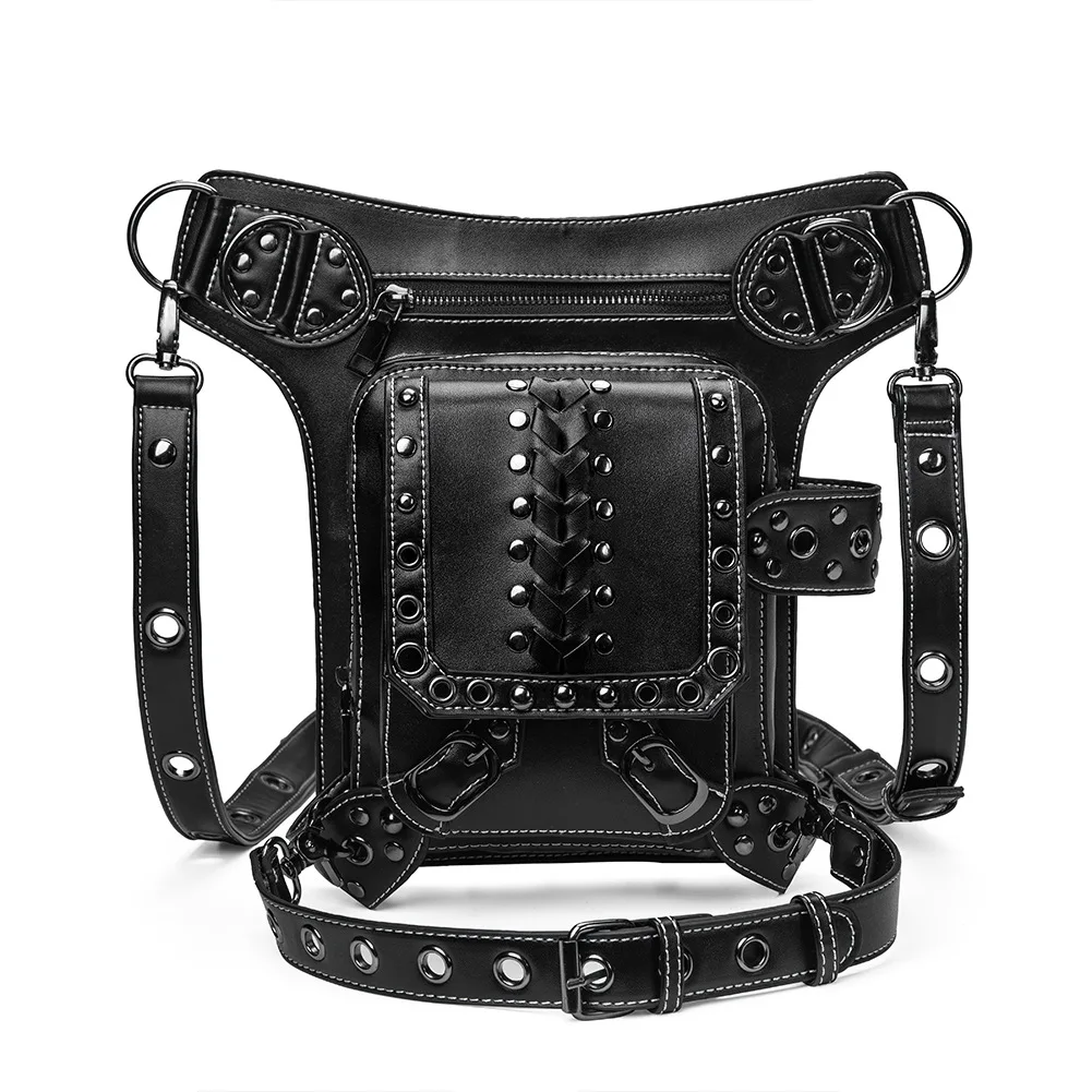 Heavy Metal Skull Head Rivet Punk Style Motorcycle Waist Bag New Fashion Crossbody Bag for Harley Rider Trendy Leisure Bag