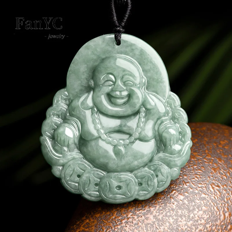 

Natural A-goods Jadeite Maitreya Buddha Pendant Hand-carved Bean Seed Jade Necklace Men and Women Auspicious Holiday Gift