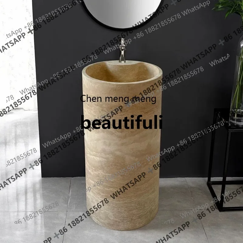 

X Natural marble travertine column basin washing table B&B floor-standing integrated washbasin