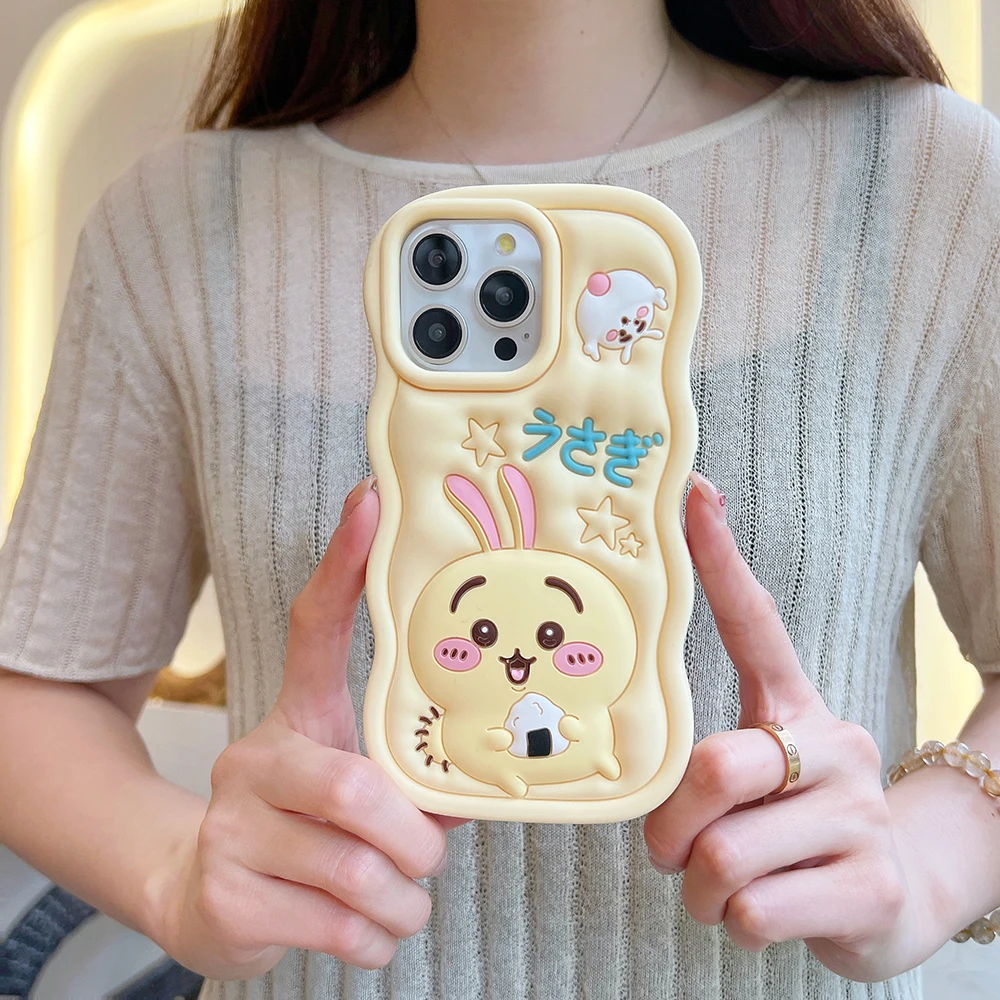 

Kawaii Cartoon U-Usagi 3D Wave Phone Case for IPhone 15 14 13 12 11 Pro Max Drop-resistant Soft Silicone Back Cover Funda