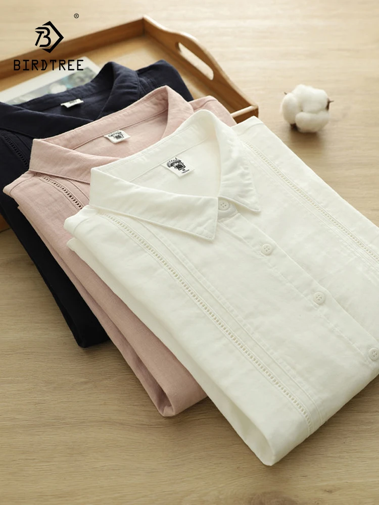 

New 2025 Autumn Cotton Yarn Long Sleeve Shirt, Women Turn-down Collar Solid, Mori Girl Commute Versatile Loose Blouse T59223CC