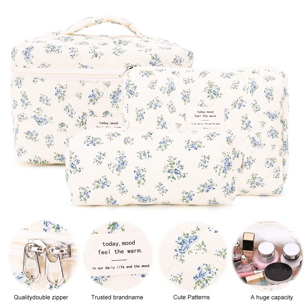3 قطعة حقيبة ماكياج مبطن منظم مستحضرات التجميل حقيبة سعة كبيرة مخزن للمكياج حقيبة مستحضرات التجميل حقيبة صغيرة حقيبة سفر في الهواء الطلق