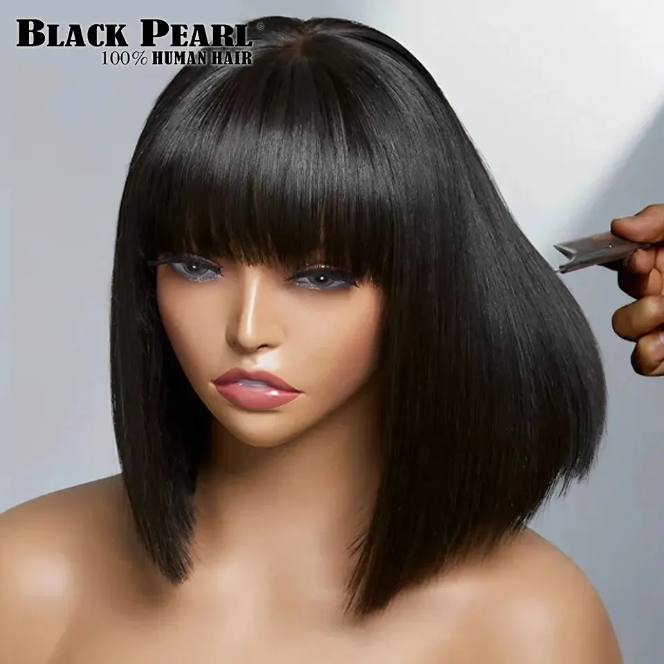 Short Bob Wig With Bangs Straight Hair Bob Wigs Brazilian Human Hair Wig Remy Full Machine Made Wig for Women Glueless Bob Wig