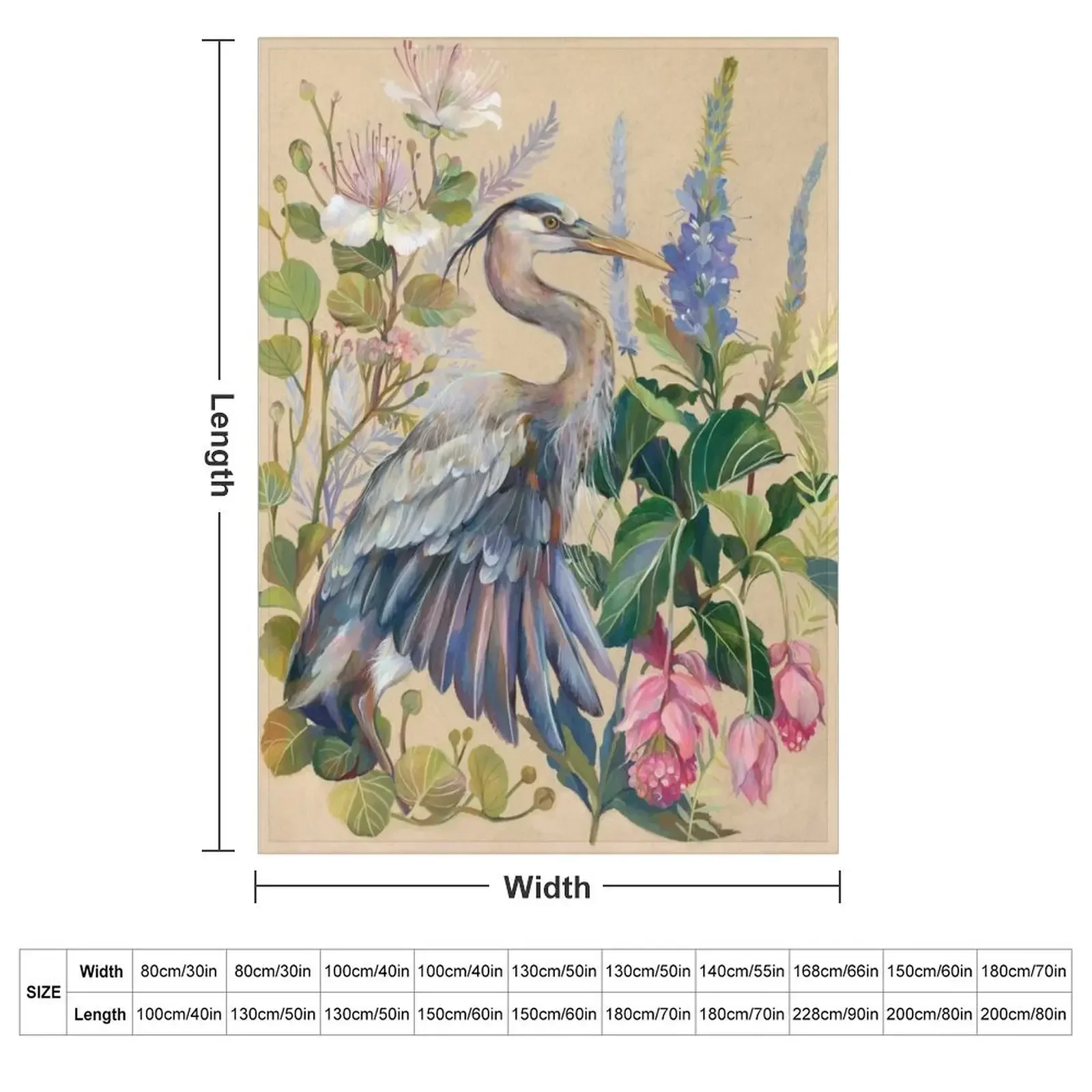 Blue Heron Floral Throw Blanket Bed covers Hairys Sleeping Bag Travel Heavy Flannel Fabric Blankets