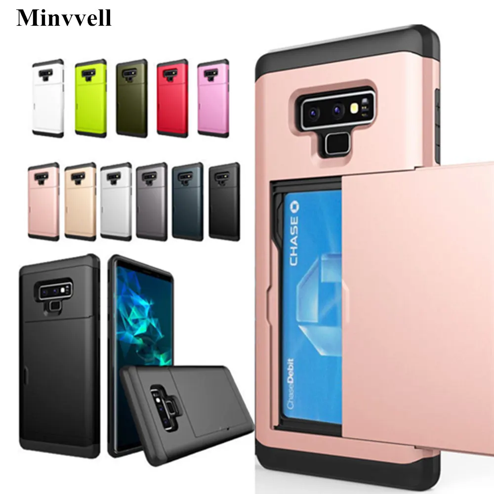 Armor Slide Card Case For Samsung Galaxy Note 9 8 20 10 Plus S6 S7 Card Slot Holder Cover For Samsung S9 S8 Plus S22 Ultra S21