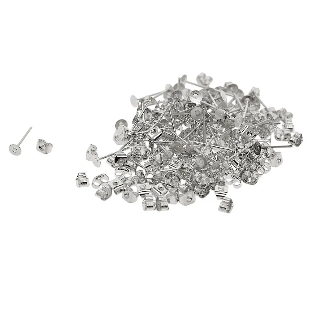 Earring Making Findings Iron Earring Posts DIY Jewelry Set Blank Ear Stud Pins with Stopper for Jewelry Creation