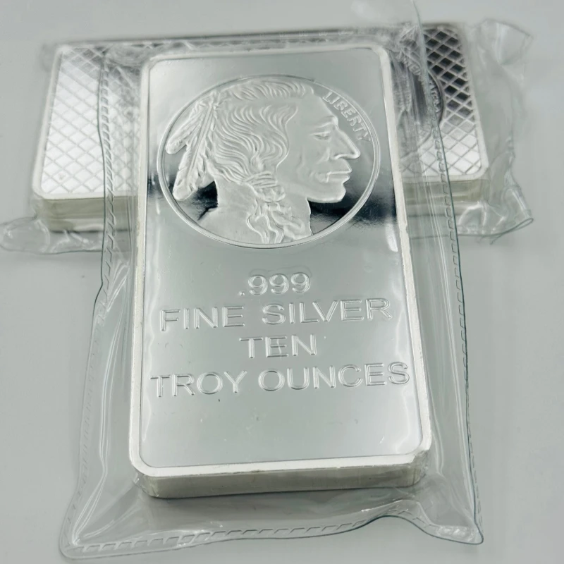 1 Pc Non Magnetic 10 OZ Indian Buffalo Silver Plated Badge Coin Collectible Decoration Commemorative Bar