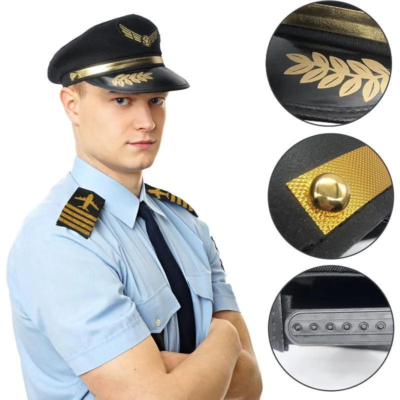 Ensemble d'accessoires de Costume de pilote, Kit de Costume de capitaine de pilote de compagnie aérienne avec lunettes de soleil d'aviateur, ensemble d'accessoires de déguisement
