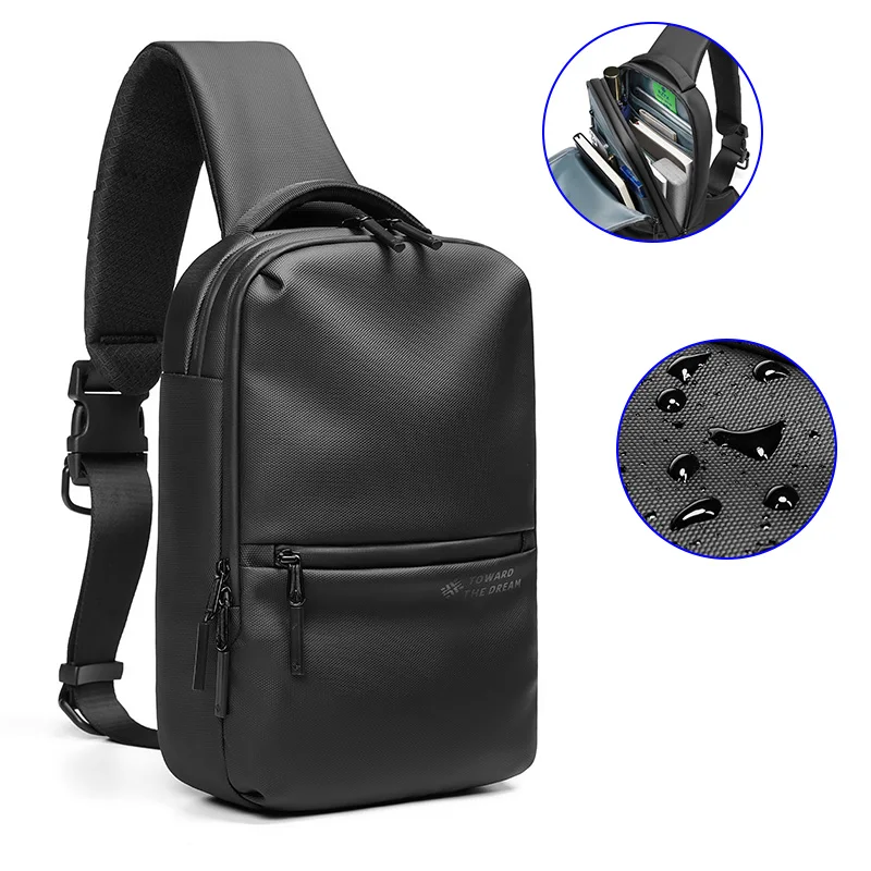 حقيبة صدر للأعمال للرجال بكتف واحد، حقيبة كروس للسفر في الهواء الطلق، مقاومة للماء، متعددة الوظائف، حزمة مراوح رياضية