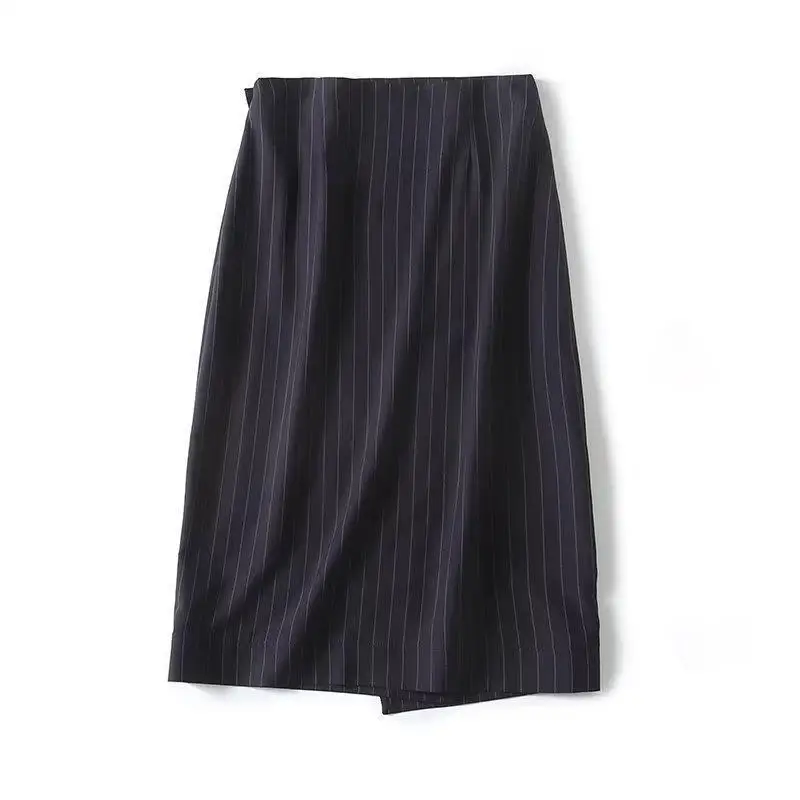 Maxdutti Southern France Minimalist Women's Skirt Woman Clothing Autumn Commuting Ol Style Versatile Striped Midi Skirt Woman