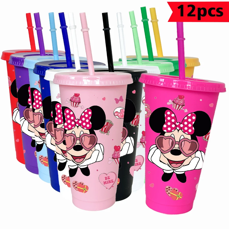 

12pcs/pack Disney Minnie Love 26oz Colorful Plastic Birthday Party Drinking Utensils Juice Coffee Cup