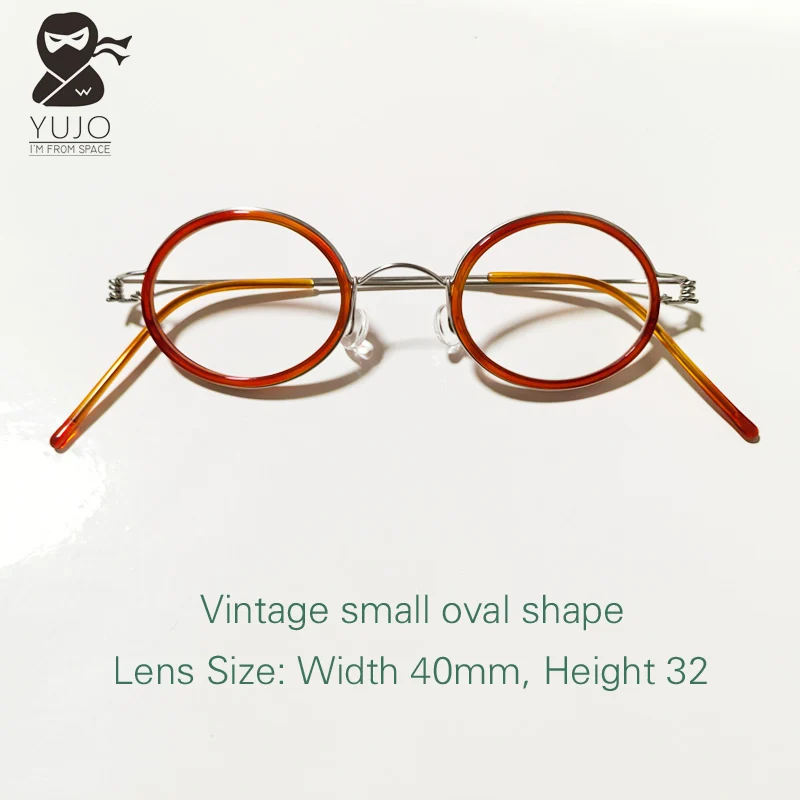 Vintage small elliptical handmade metal and acetate fiber eyeglass frames for men and women's Retro small elliptical spectacle