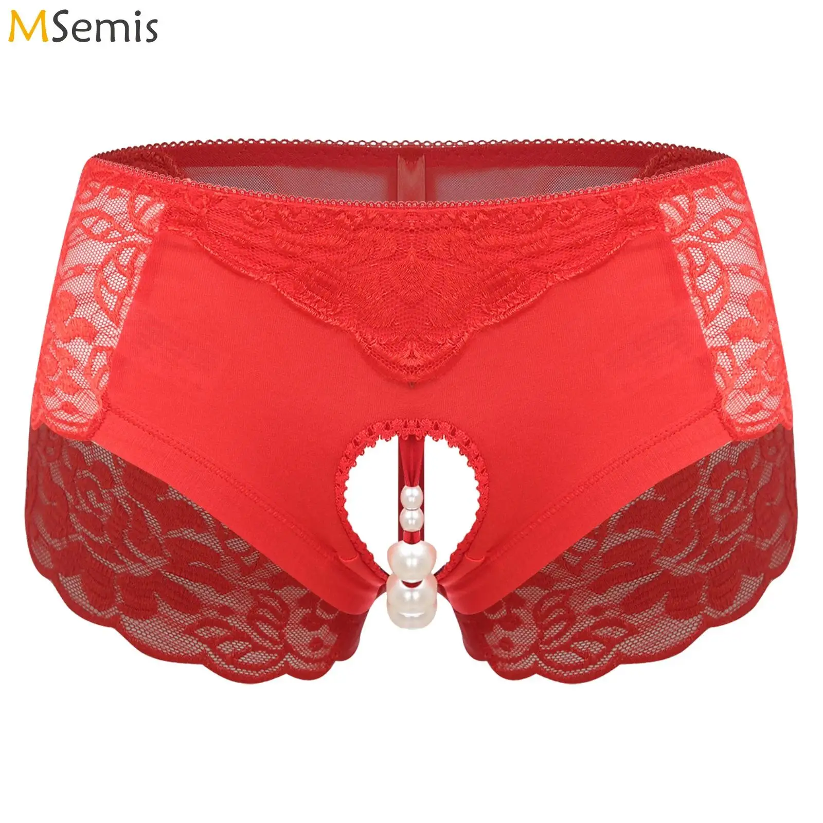 

Женское нижнее белье, нижнее белье с открытой промежностью и отверстием, соблазнительные трусы с лентой из искусственного жемчуга, прозрачные кружевные трусики с цветочным принтом