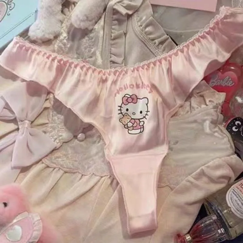 Sanrio celana dalam Satin kartun Hello Kitty perempuan populer celana dalam KT seksi t-pants lucu katun selangkangan terbuka hadiah celana Dalam mulus