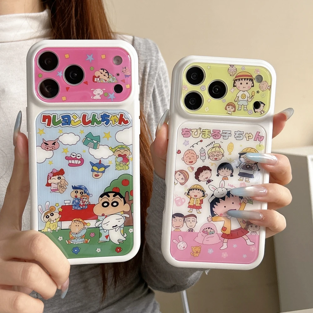 

Cute Cartoon Japan Anime Crayon Shin-chan Chibi Maruko-chan Phone Case For iPhone 17 16 15 Pro Max Cases Shockproof Hard Cover