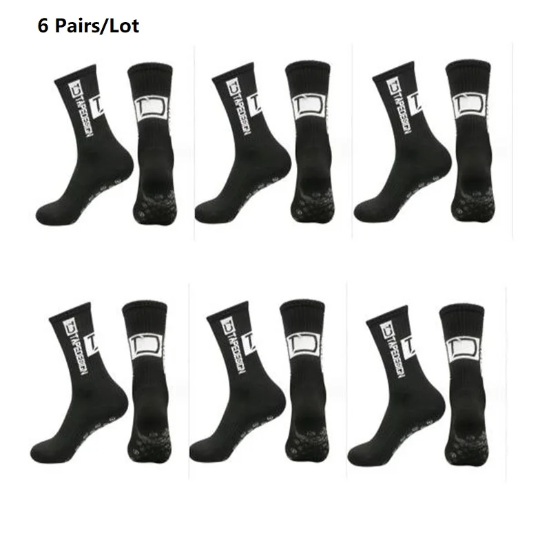 6 Pairs/Lot 2024 New ANTI SLIP Tapedesign Football Socks Mid Calf Non-Slip Soccer Sport Cycling Sports Men\'s Women Sock EU38-44